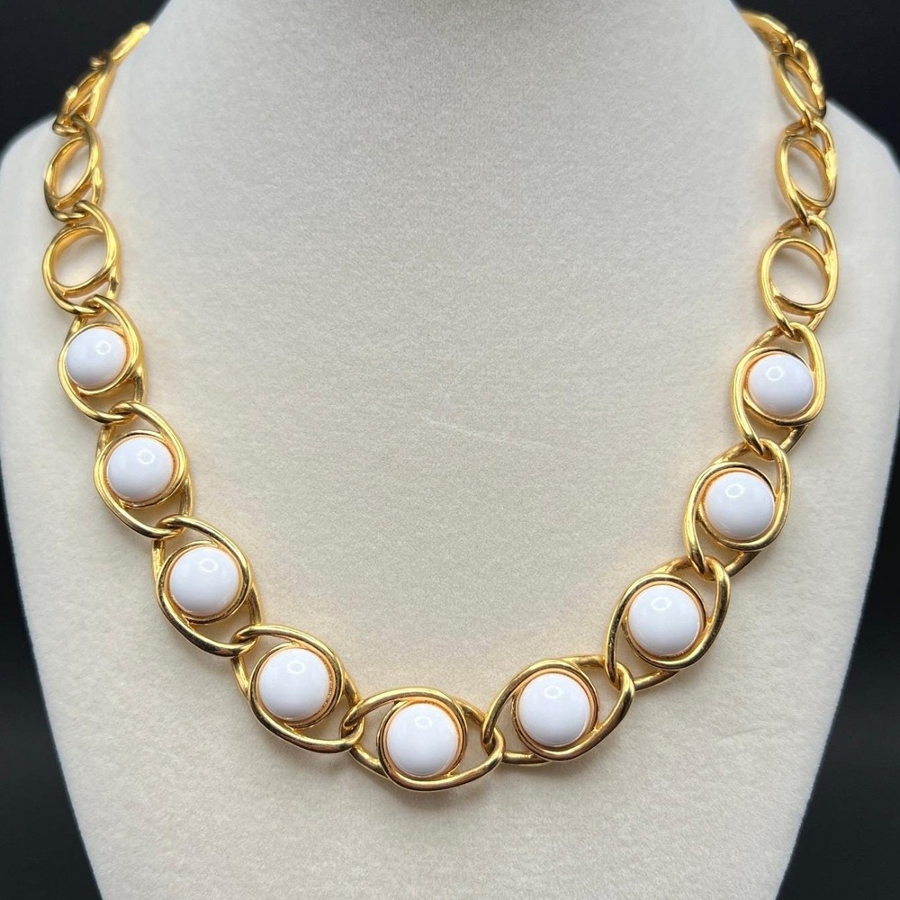 Vintage Napier Necklace Gold Tone White Nautical